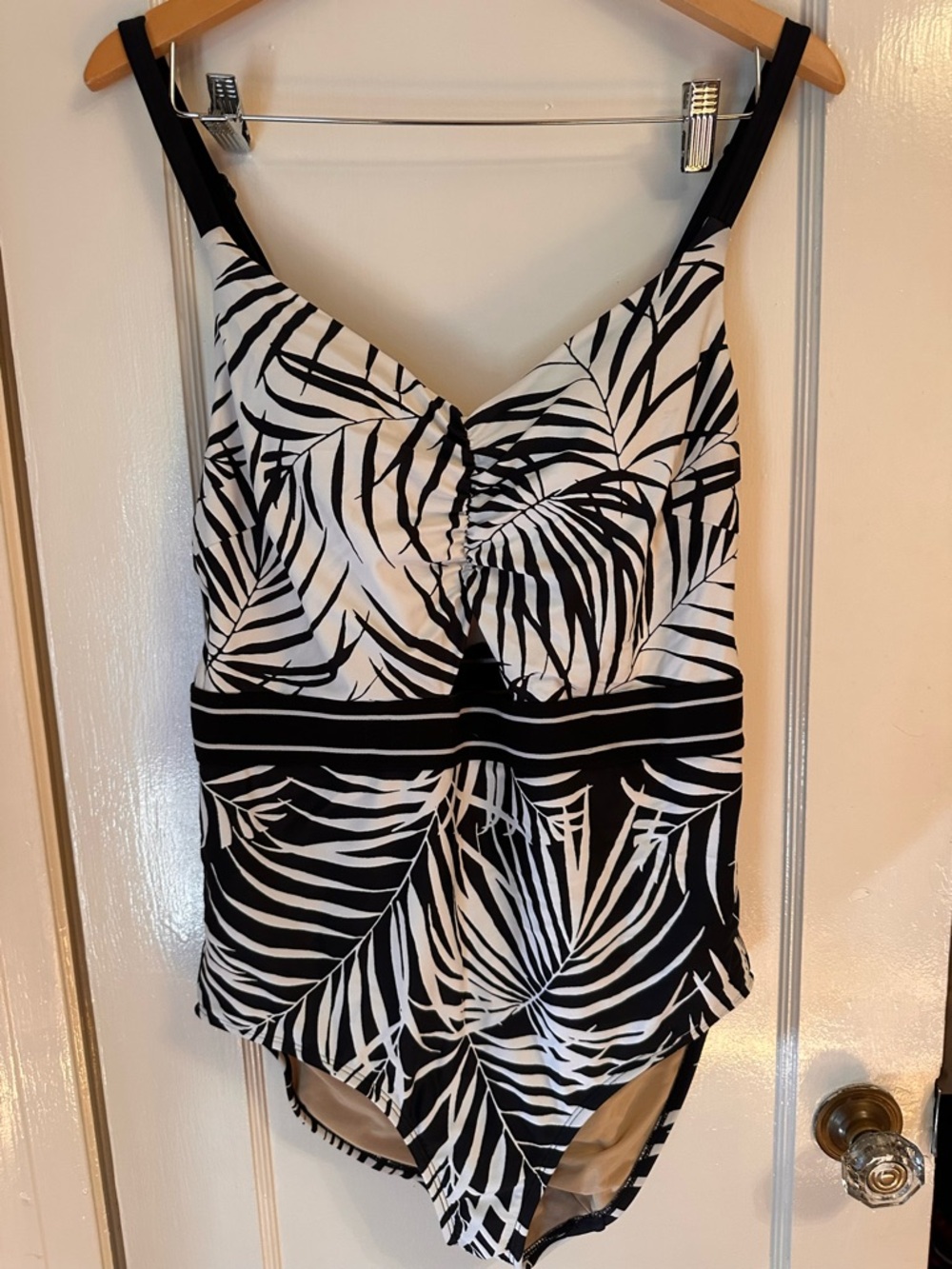 Cacique Lan Bryant Black & White Palm Print One-Piece Swimsuit